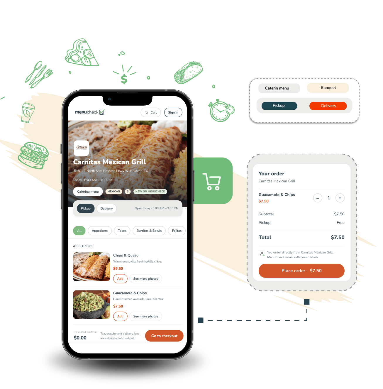 MenuCheck online ordering: menu, cart and checkout